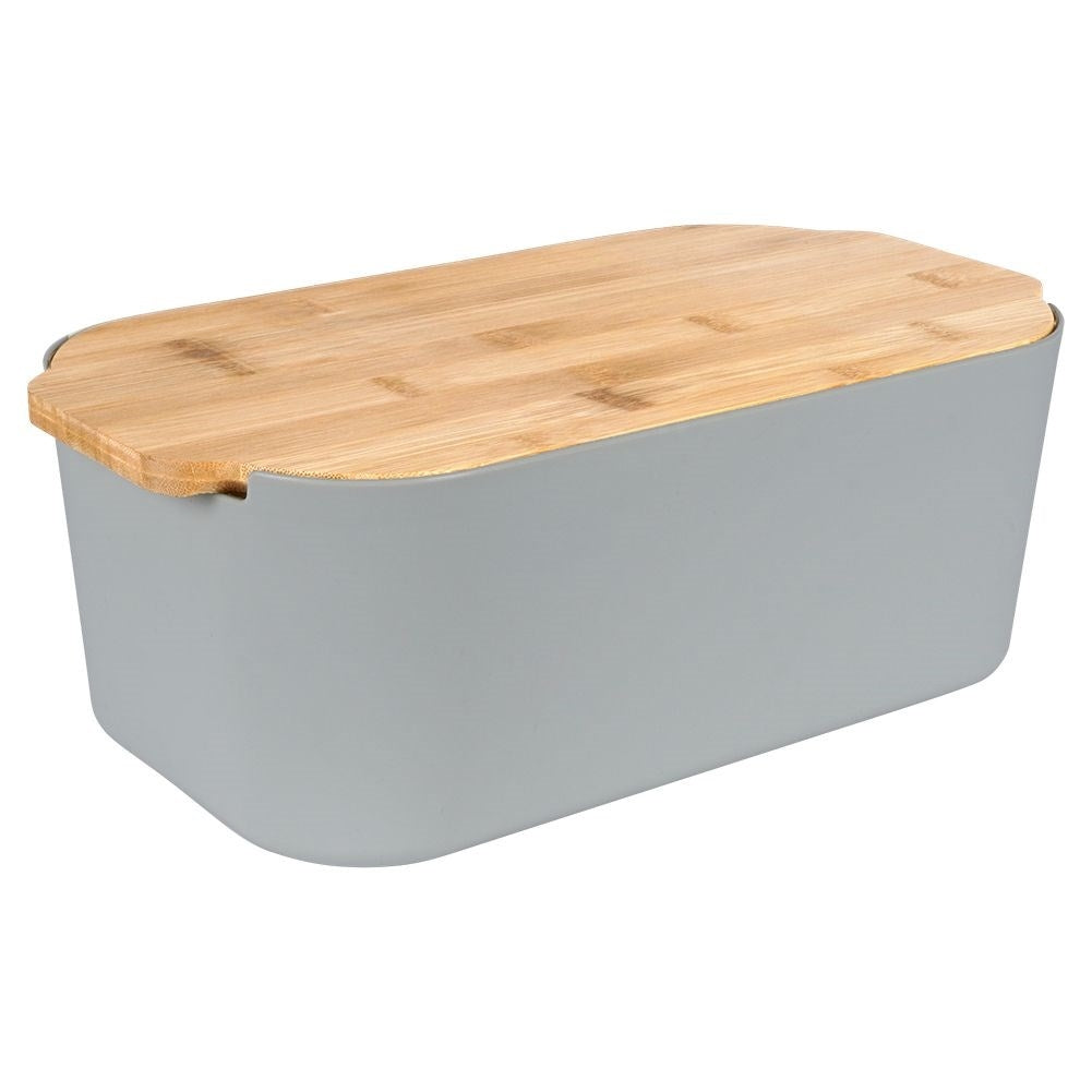 Spacious bread box with bamboo cutting board in gray material
