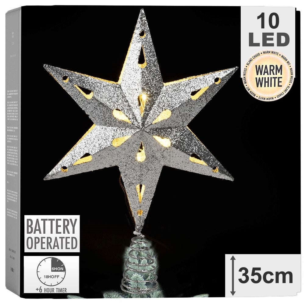 Sparkling LED silver star for Christmas tree, durable and unbreakable