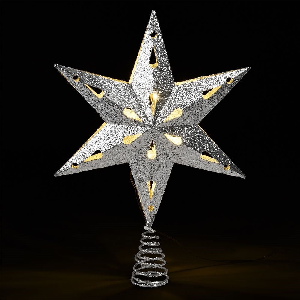 Sparkling LED silver star for Christmas tree, durable and unbreakable