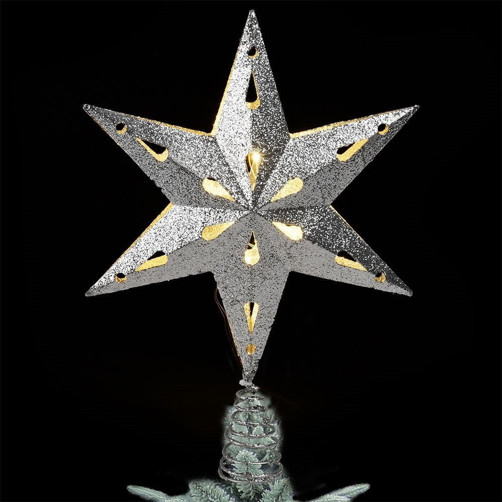 Sparkling LED silver star for Christmas tree, durable and unbreakable