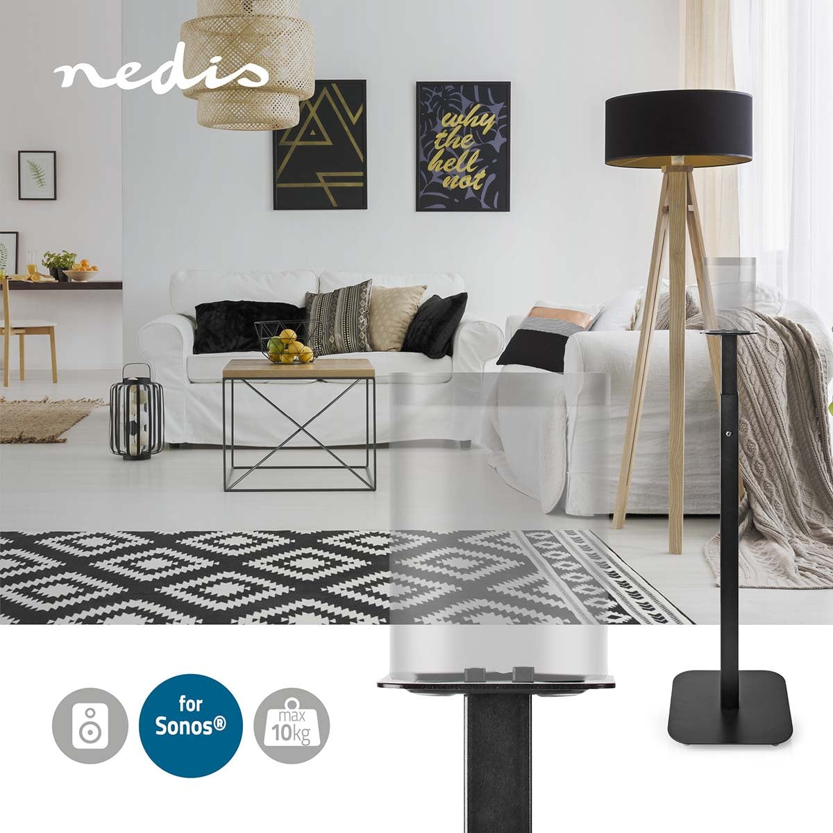 Speaker Bracket | Compatible with: Sonos® One SL™ / Sonos® One™ / Sonos® PLAY:1™ | Floor | 10 kg | Height adjustable | ABS / Steel | Black