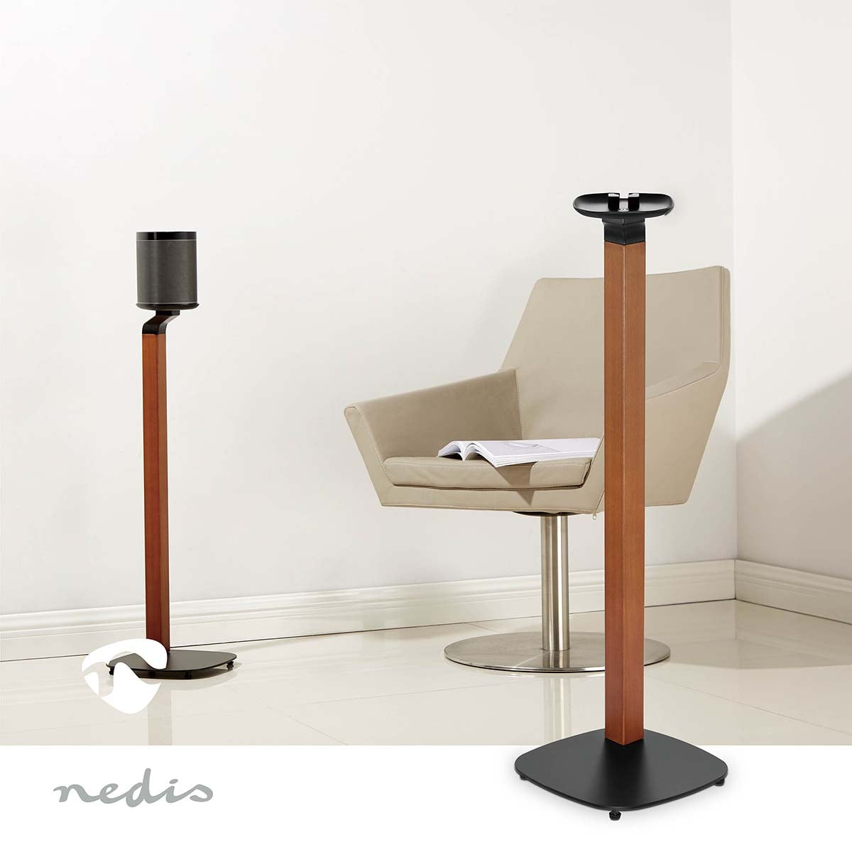 Speaker Bracket | Compatible with: Sonos® One SL™ / Sonos® One™ / Sonos® PLAY:1™ | Set | 10 kg | Fixed | Metal / Wood | Brown / Black