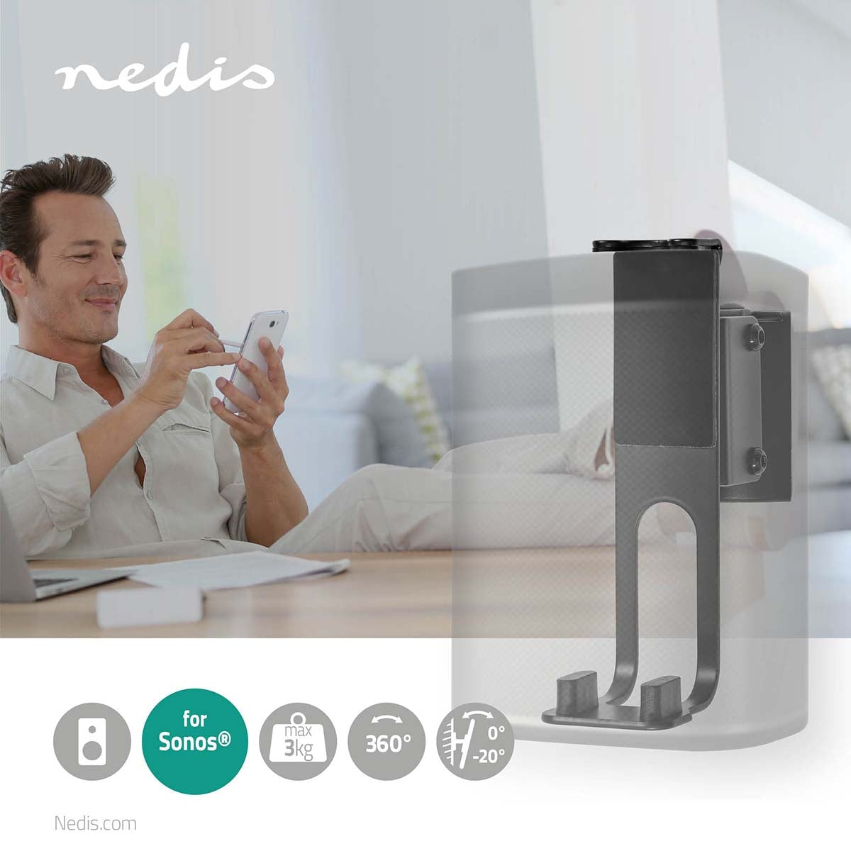 Speaker Bracket | Compatible with: Sonos® One SL™ / Sonos® One™ / Sonos® PLAY:1™ | Wall | 3 kg | Rotatable / Tilt / Twist | Can be tilted | Rotatable | Steel | Black