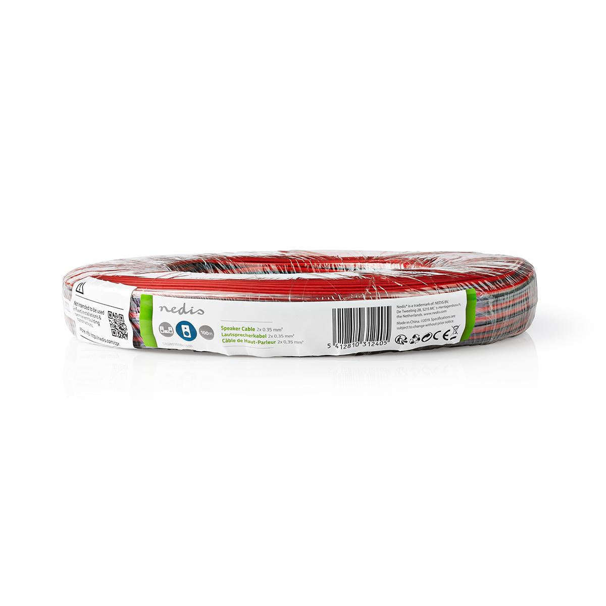 Speaker cable | 2x 0.35 mm² | CCA | 100.0 m | Round | PVC | Red / Black | Packaging