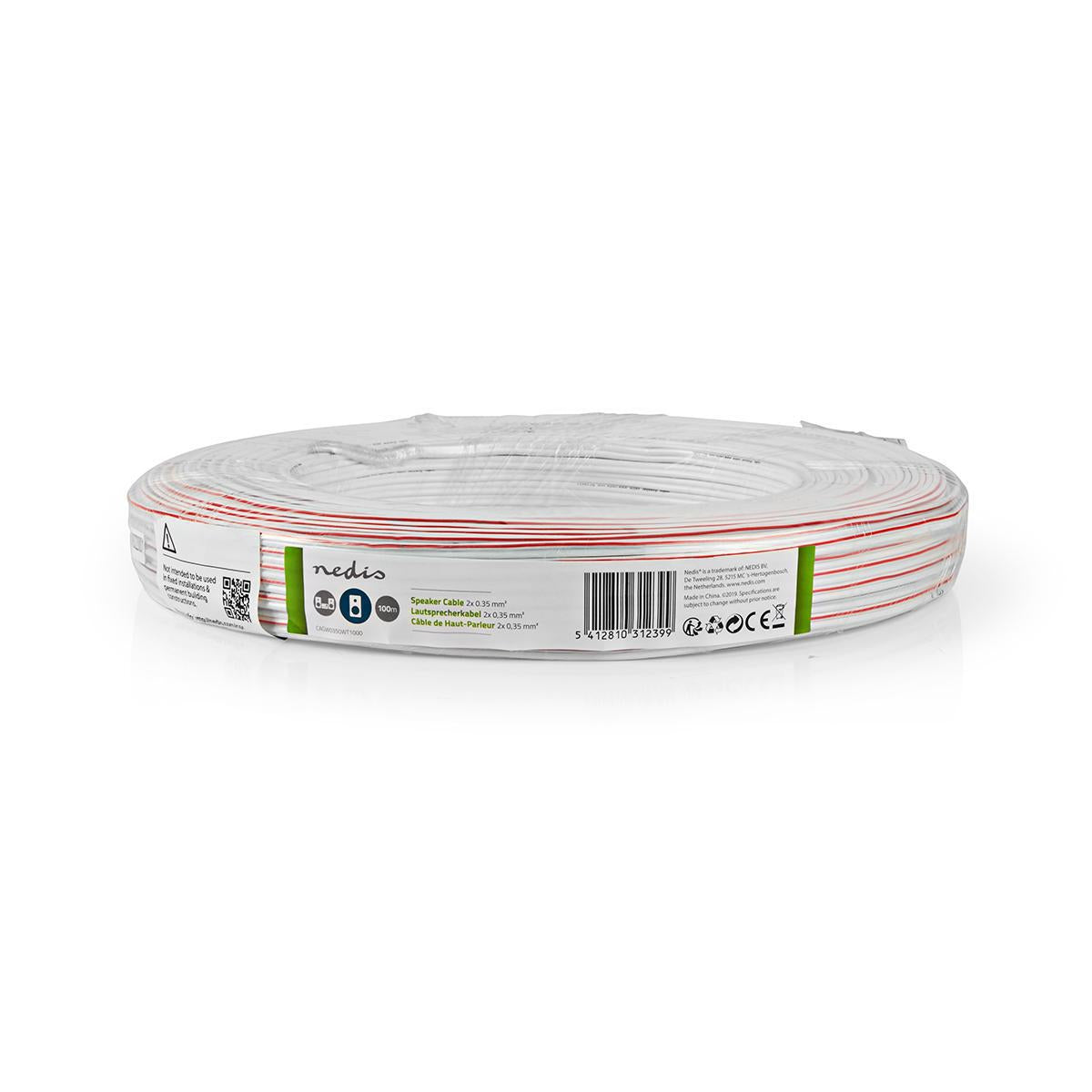 Speaker cable | 2x 0.35 mm² | CCA | 100.0 m | Round | PVC | White | Packaging
