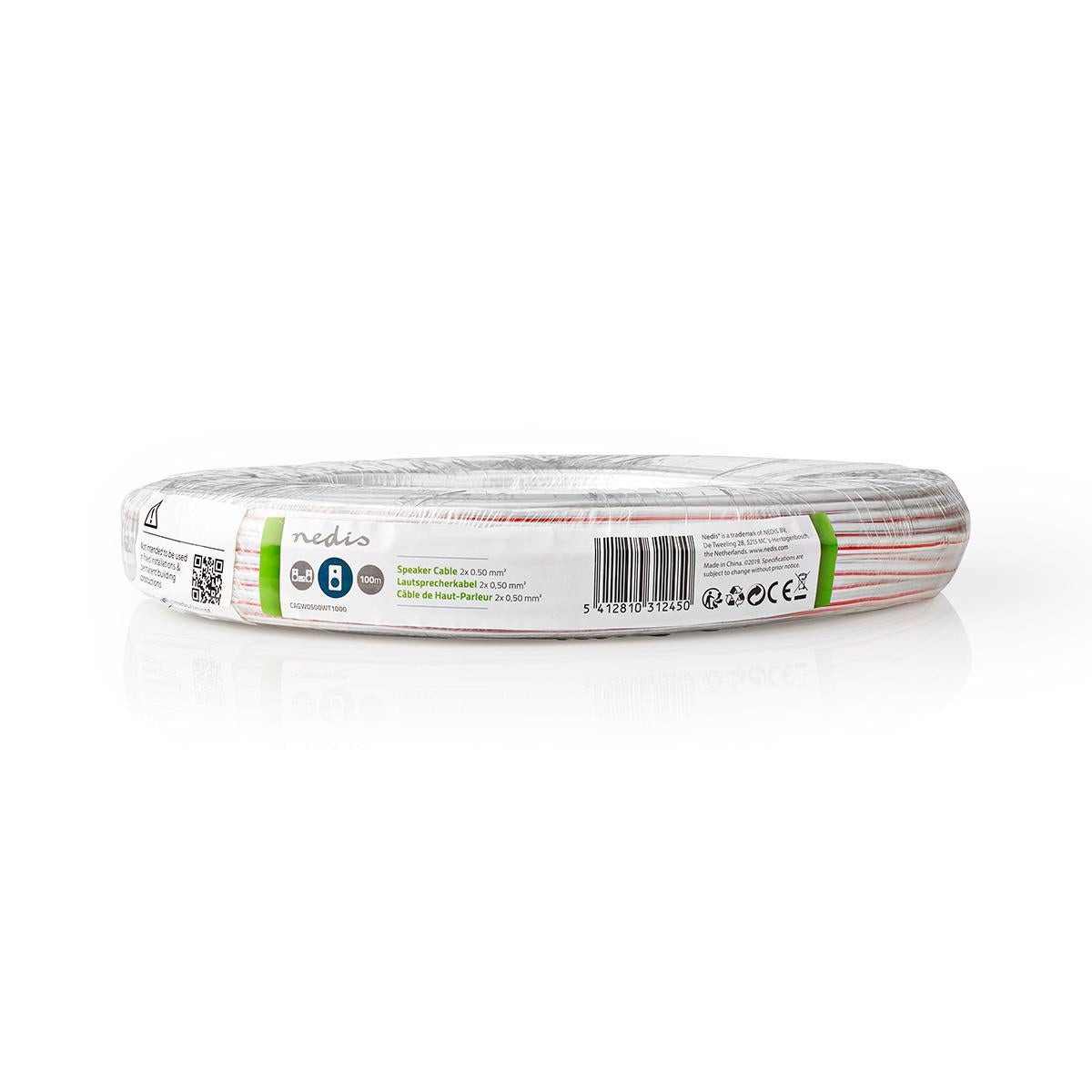Speaker cable | 2x 0.50 mm² | CCA | 100.0 m | Round | PVC | White | Packaging