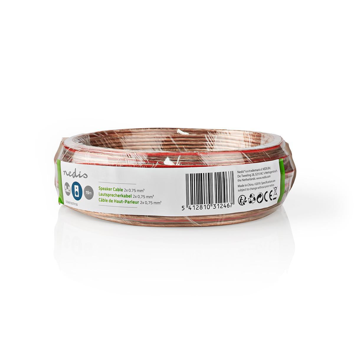 Speaker cable | 2x 0.75 mm² | CCA | 15.0 m | Round | PVC | Transparent | Packaging