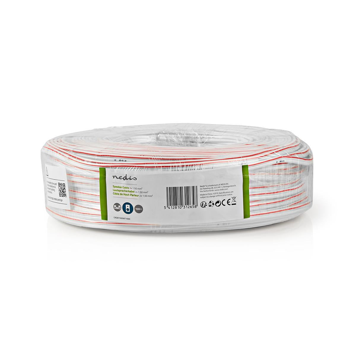 Speaker cable | 2x 1.50 mm² | CCA | 100.0 m | Round | PVC | White | Packaging