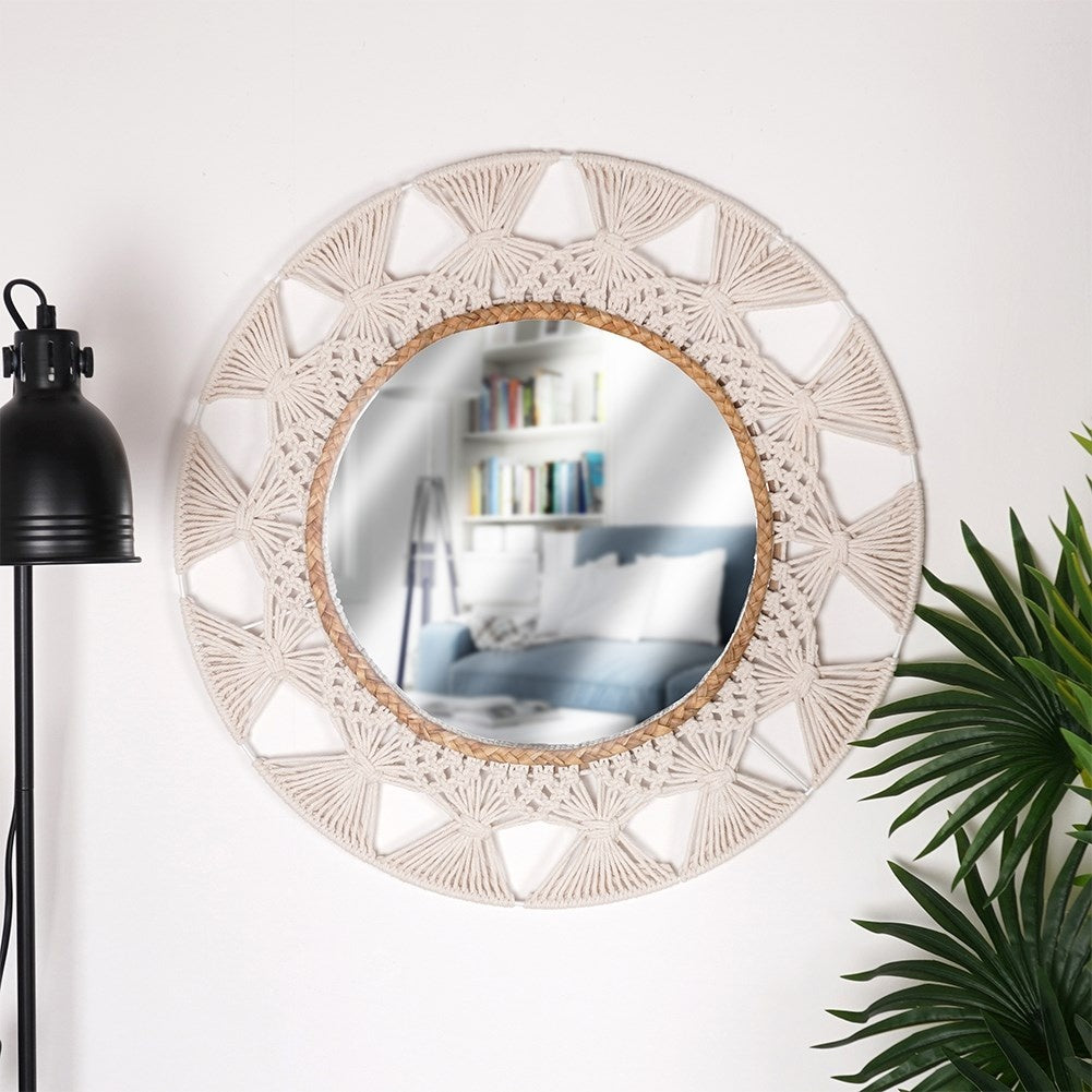 Spectacular Wall Mirror in Braided Cotton, 55 cm Diameter