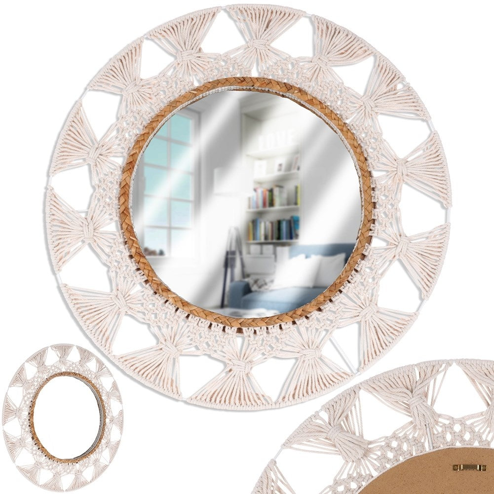 Spectacular Wall Mirror in Braided Cotton, 55 cm Diameter