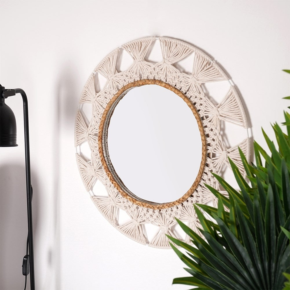 Spectacular Wall Mirror in Braided Cotton, 55 cm Diameter