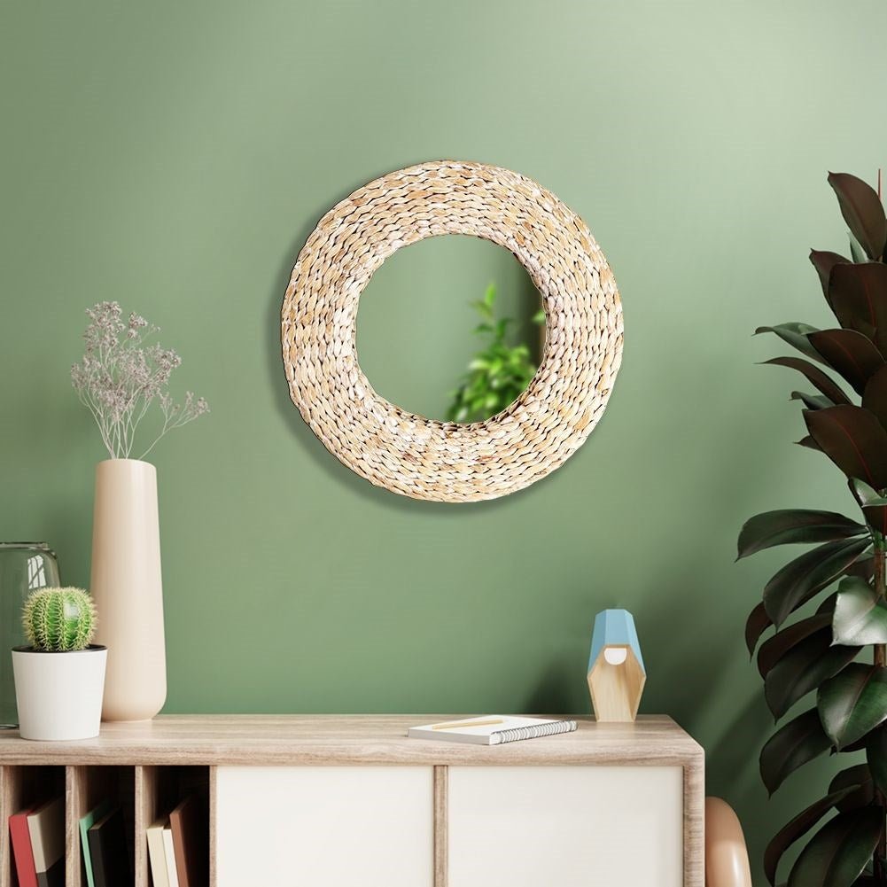 Spectacular handmade wall mirror in water hyacinth, 43 cm