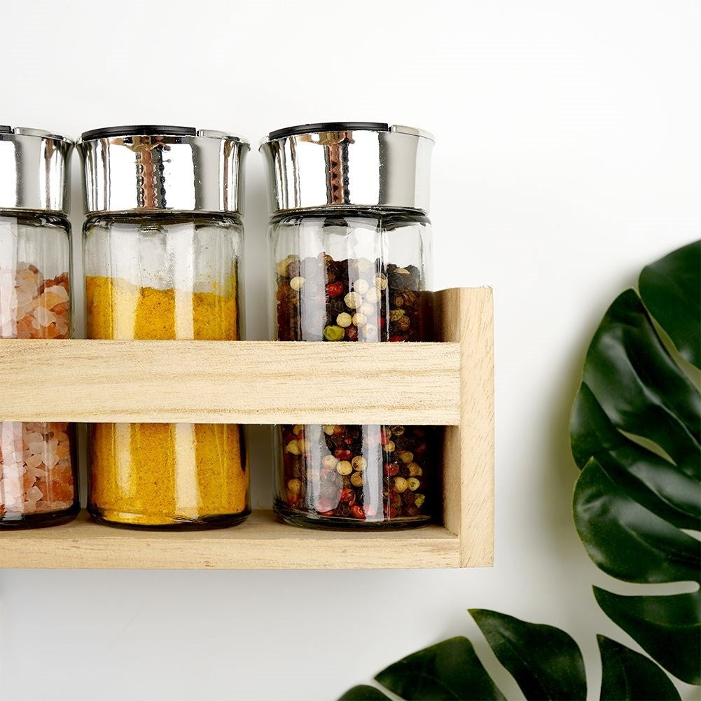 Spice Rack: Five Glass Containers in Wood for Perfect Organization