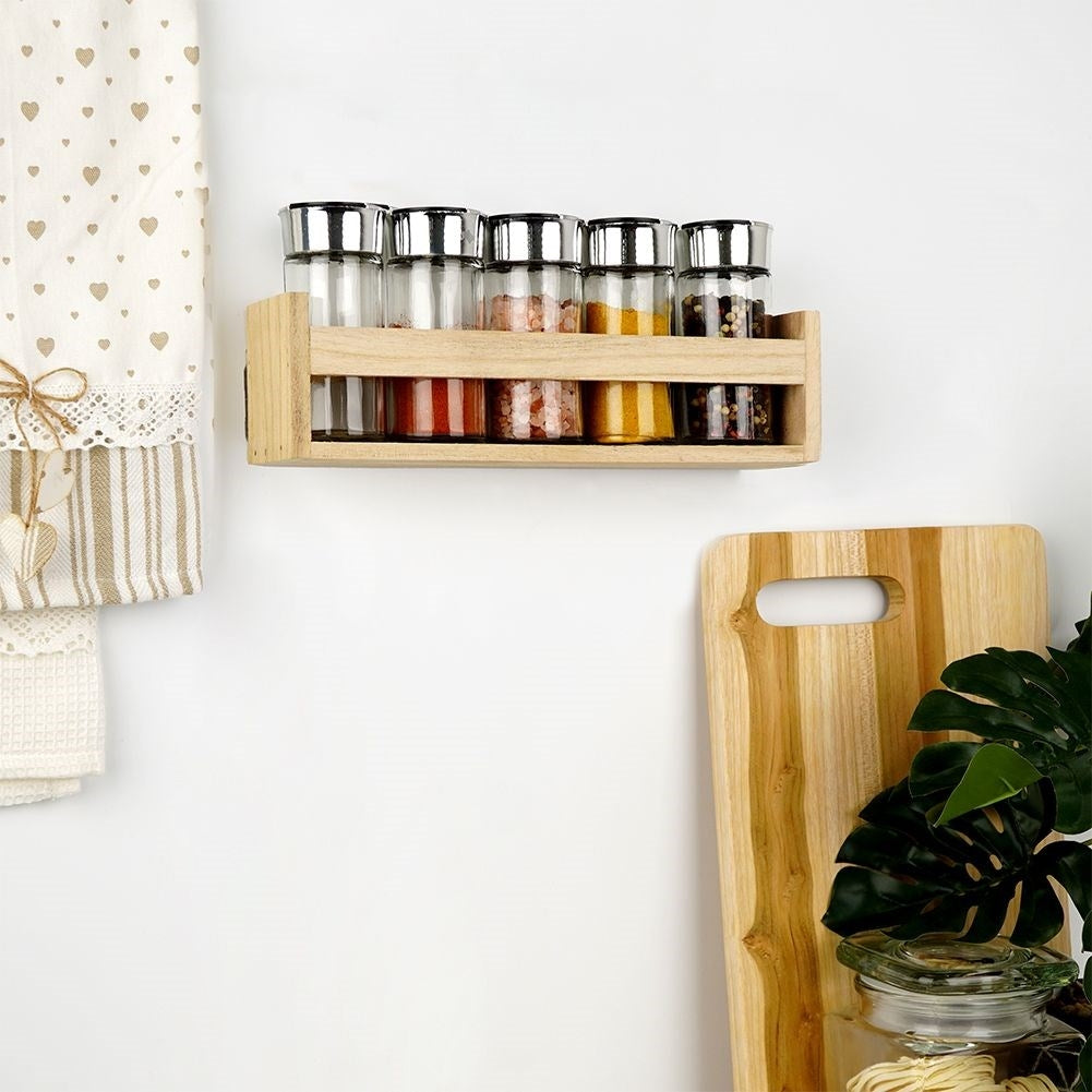 Spice Rack: Five Glass Containers in Wood for Perfect Organization