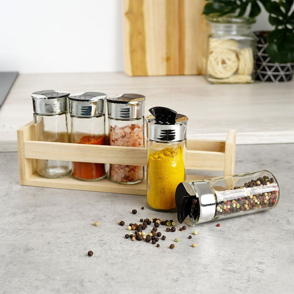 Spice Rack: Five Glass Containers in Wood for Perfect Organization