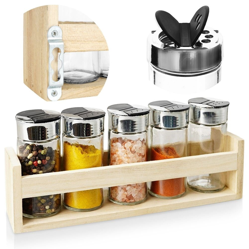 Spice Rack: Five Glass Containers in Wood for Perfect Organization
