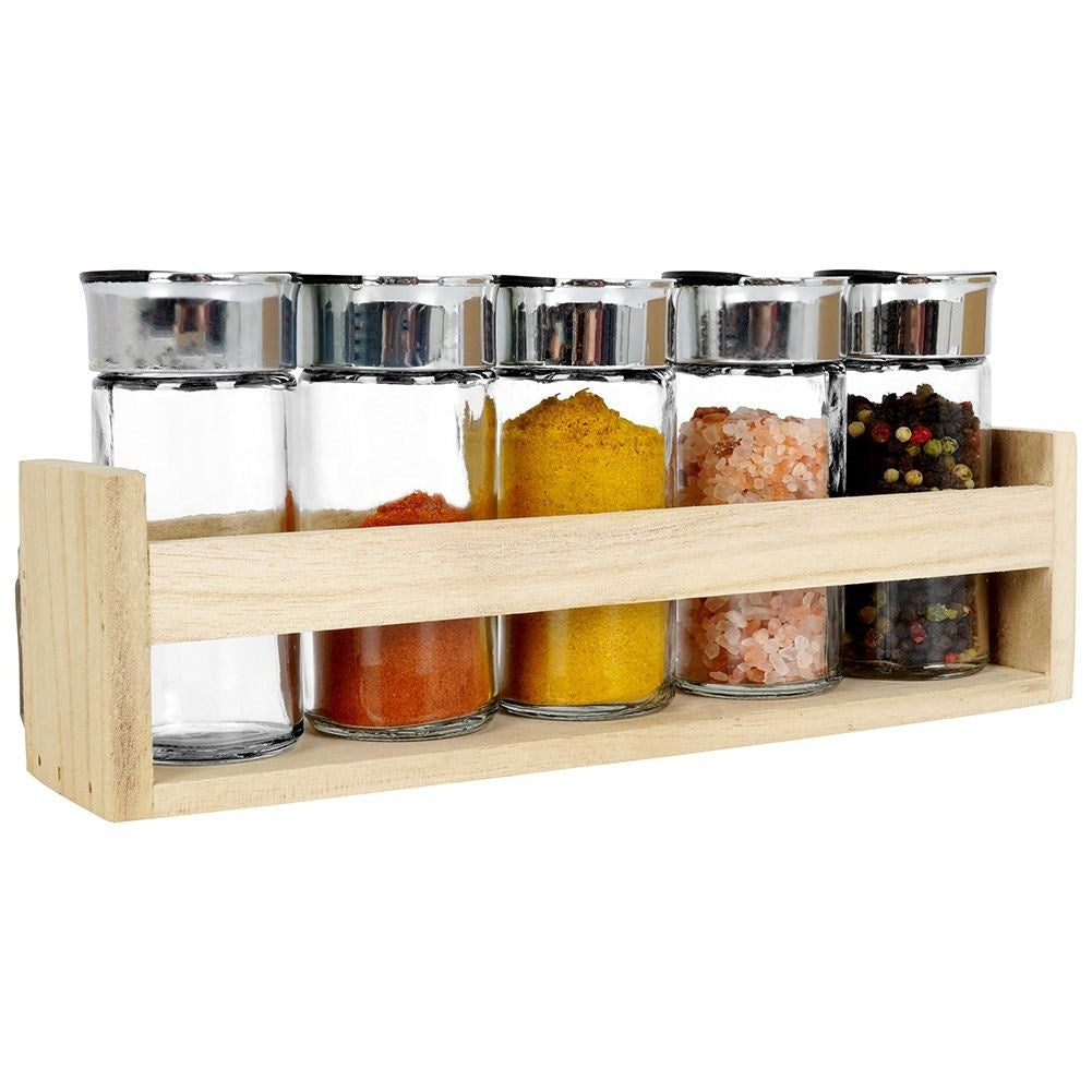 Spice Rack: Five Glass Containers in Wood for Perfect Organization