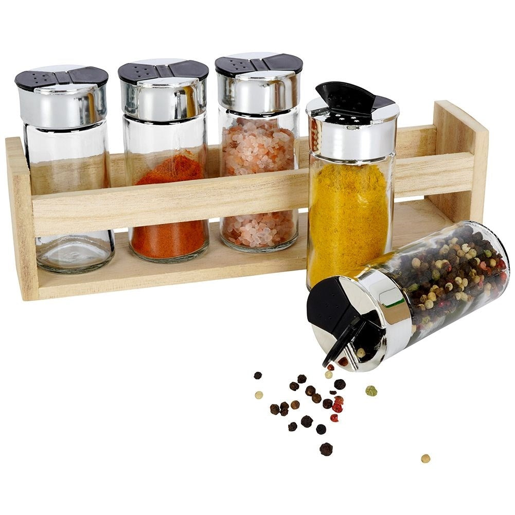 Spice Rack: Five Glass Containers in Wood for Perfect Organization
