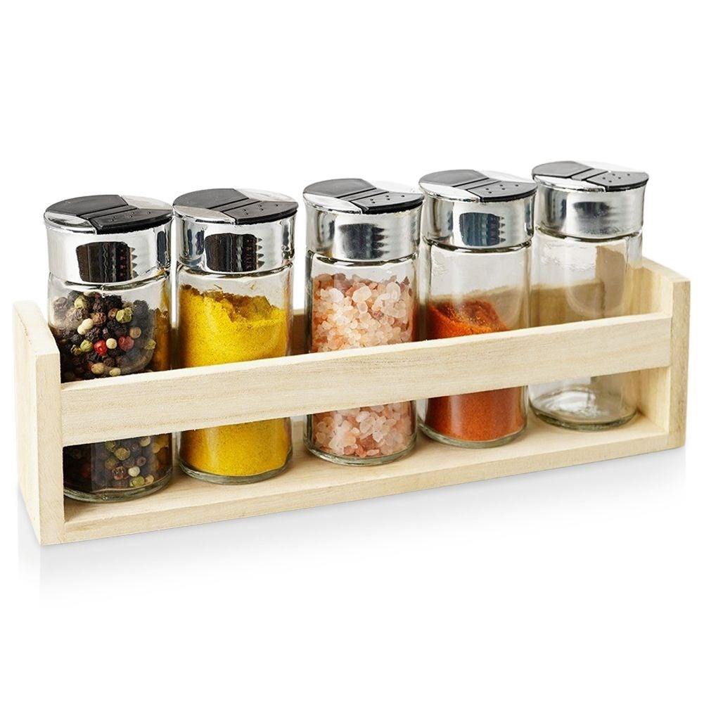 Spice Rack: Five Glass Containers in Wood for Perfect Organization