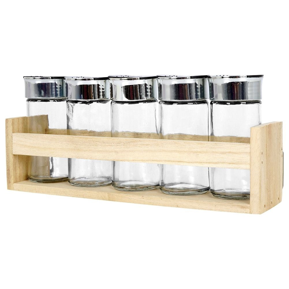 Spice Rack: Five Glass Containers in Wood for Perfect Organization
