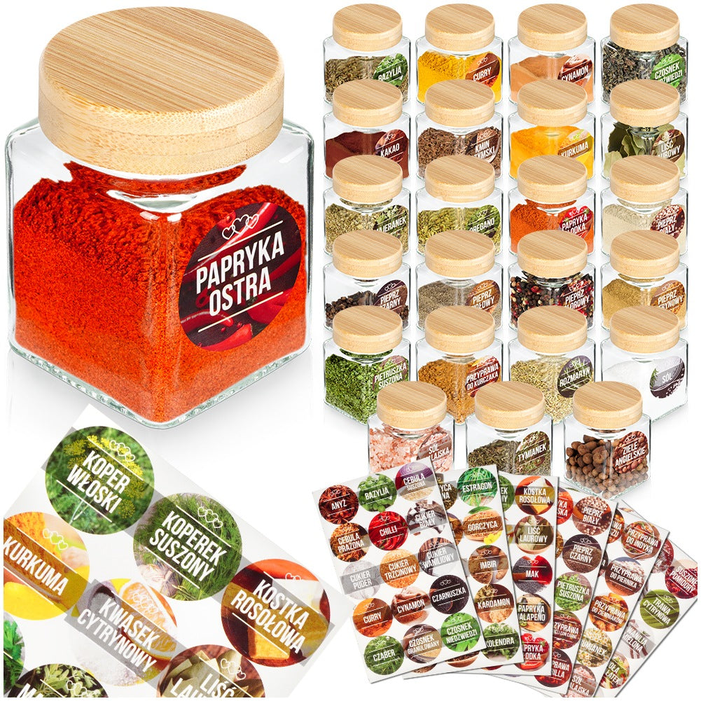 Spice container glass 100 ml 24 pcs + 90 stickers