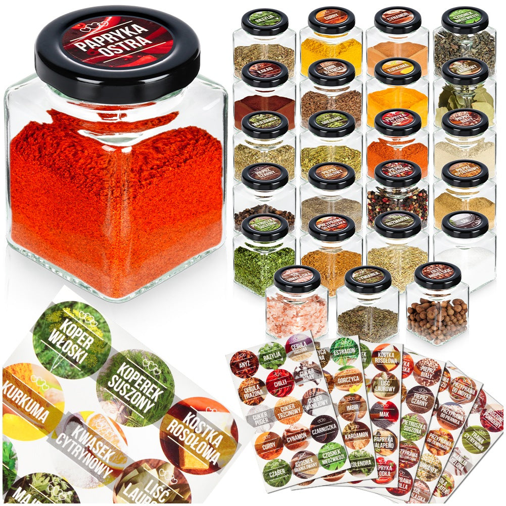 Spice container glass 100 ml 24 pcs + 90 stickers