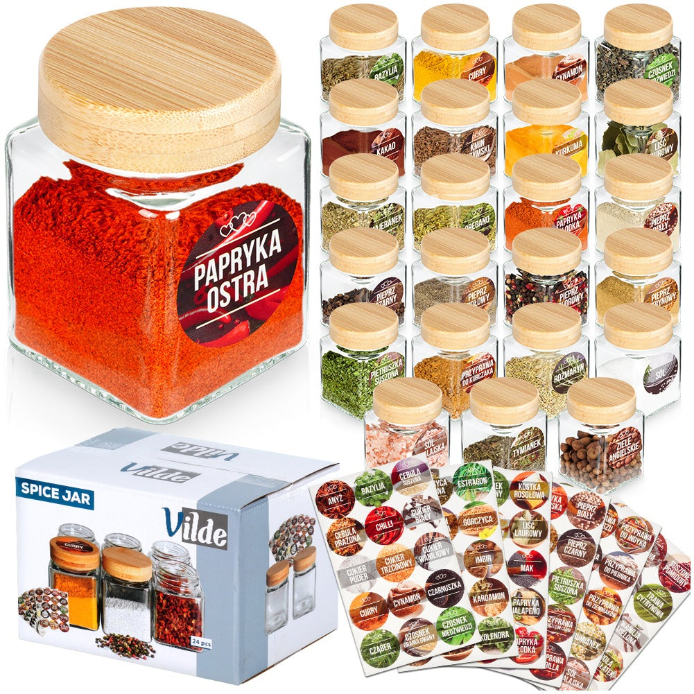 Spice container glass 100 ml 24 pcs + 90 stickers