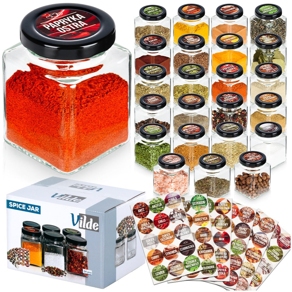 Spice container glass 100 ml 24 pcs + 90 stickers
