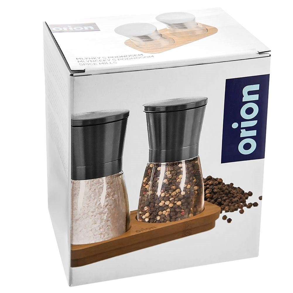 Spice grinder set with bamboo stand and ceramic mechanism