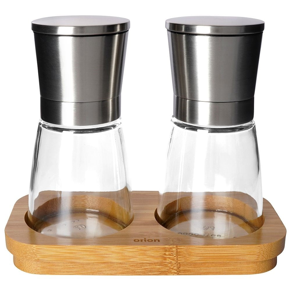 Spice grinder set with bamboo stand and ceramic mechanism
