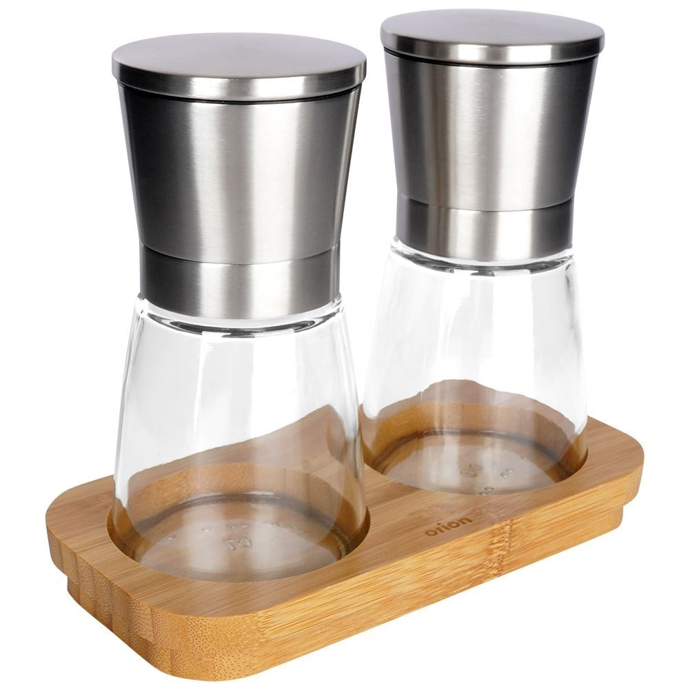 Spice grinder set with bamboo stand and ceramic mechanism