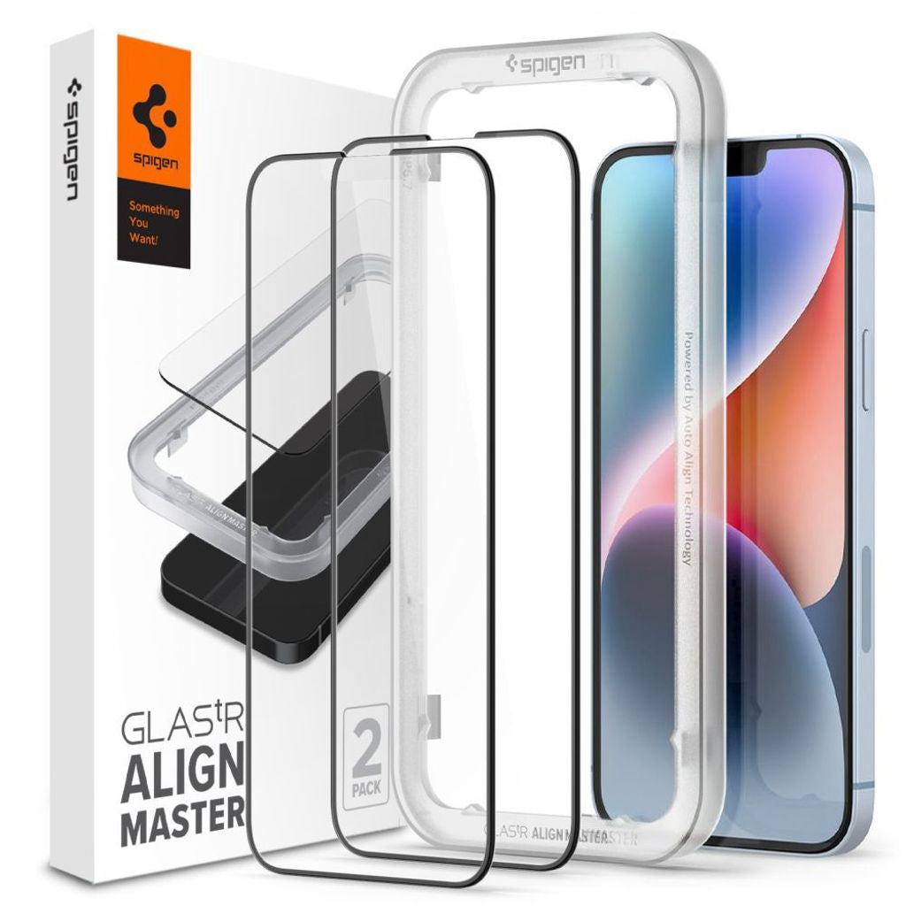 Spigen Alm Glass FC Härdat Glas 2-Pack Skärmskydd För iPhone 13/13 Pro/14/16E - Svart