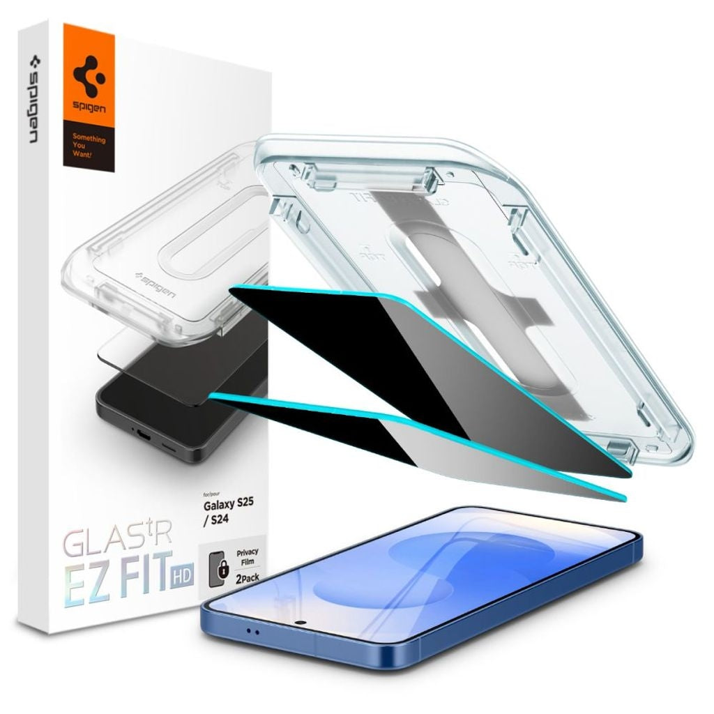 Spigen Glas.Tr Ez Fit Privacy 2-pack skärmskydd för Samsung Galaxy S24/S25