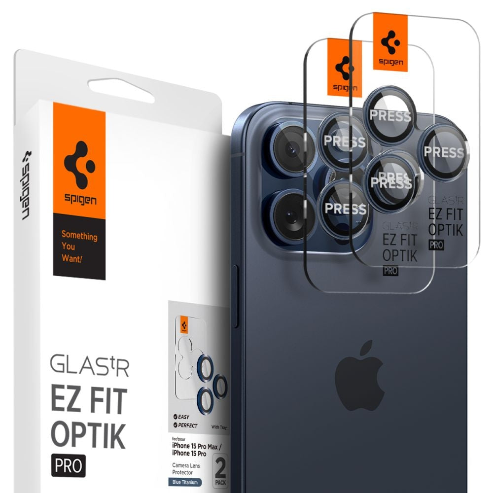 Spigen iPhone 14 Pro / 14 Pro Max / 15 Pro / 15 Pro Max Optik.Tr Ez Fit lens cover, 2-pack - Titanium Blue
