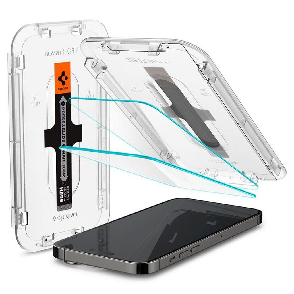Spigen iPhone 14 Pro screen protector in tempered glass Glas.Tr Ez Fit with applicator, 2-pack
