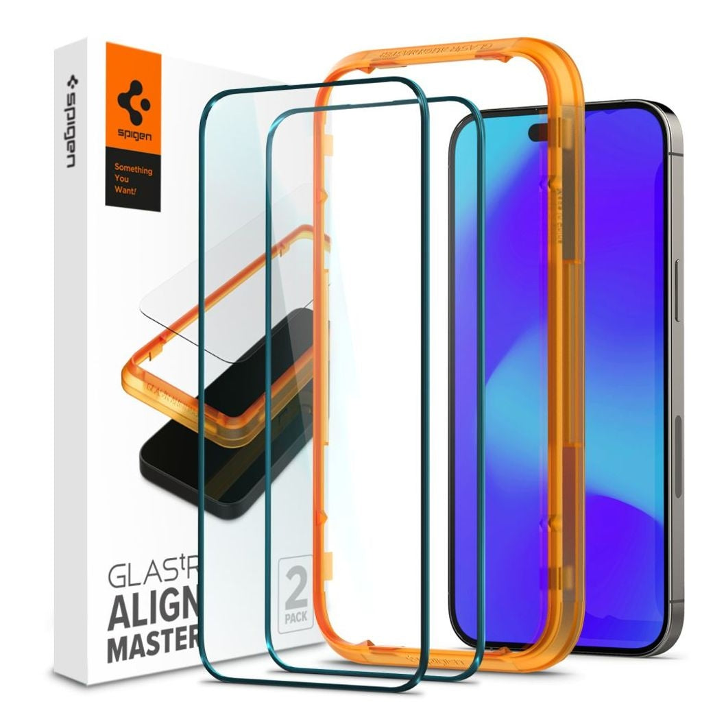 Spigen iPhone 14 Pro tempered glass screen protector Alm Glass Fc, 2-Pack - Black