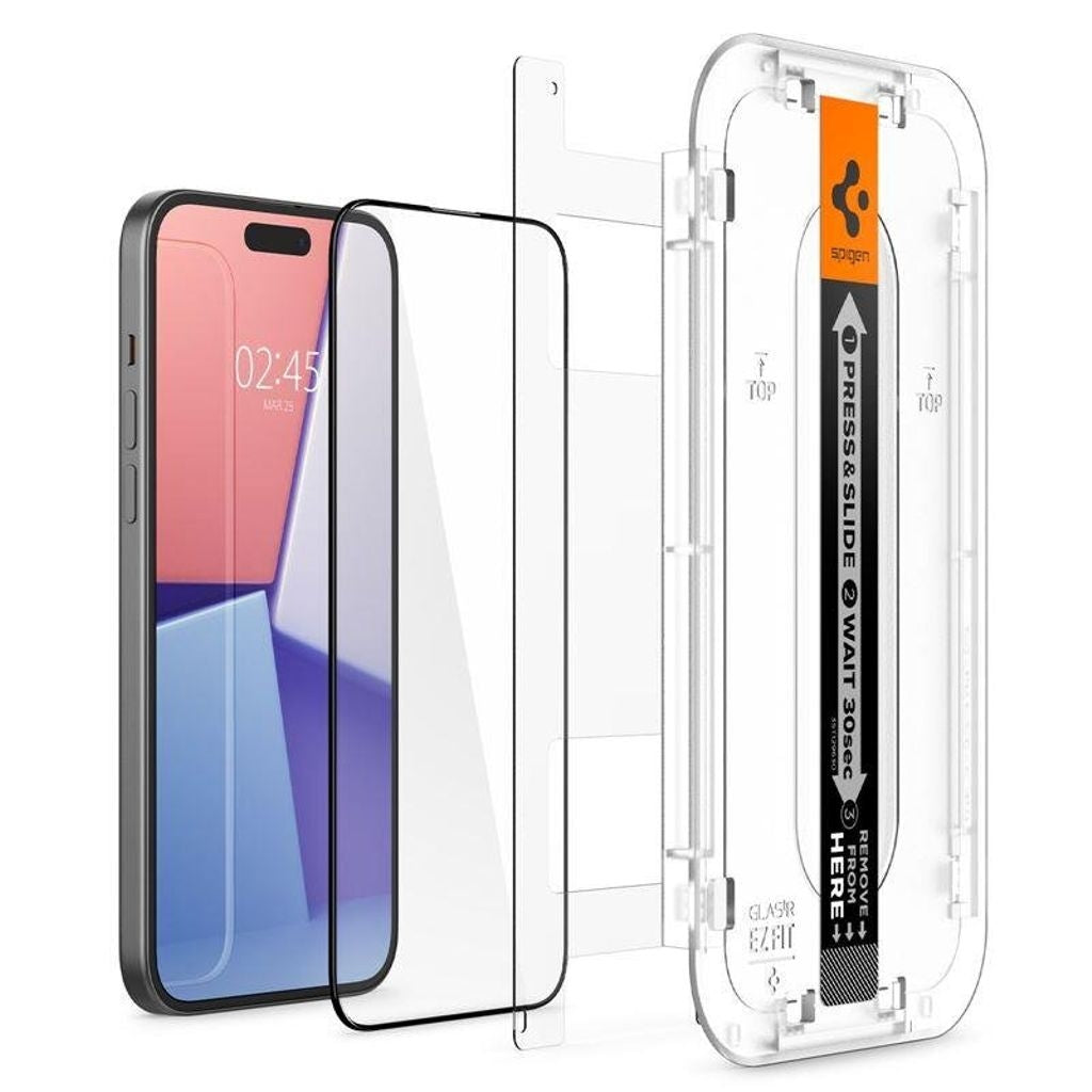 Spigen iPhone 15 Glas.Tr "Ez Fit" Screen Protector Tempered Glass - 2-Pack - Black