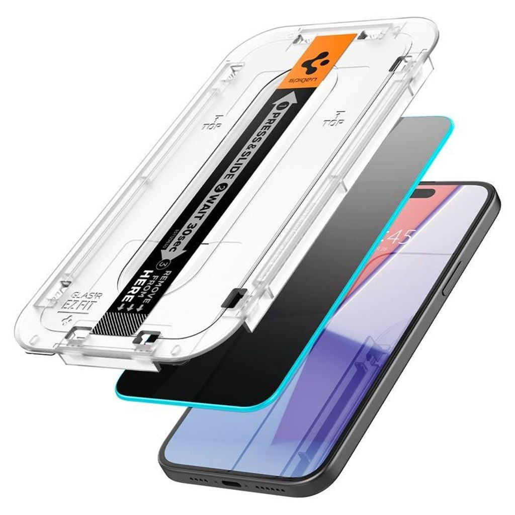 Spigen iPhone 15 Plus Glas.Tr "Ez Fit" Privacy Screen Protector Tempered Glass, 2-Pack