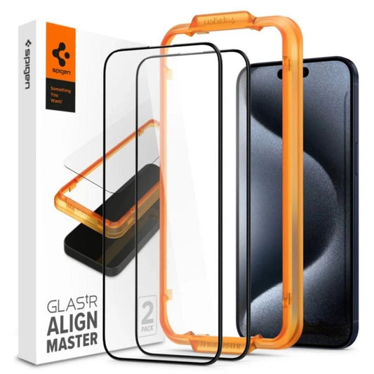 Spigen iPhone 15 Pro Tempered Alm Glass Fc, 2-Pack - Black