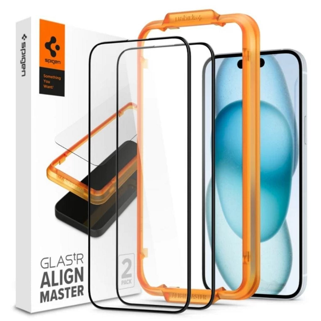 Spigen iPhone 15 Tempered Alm Glass Fc - 2-Pack - Black
