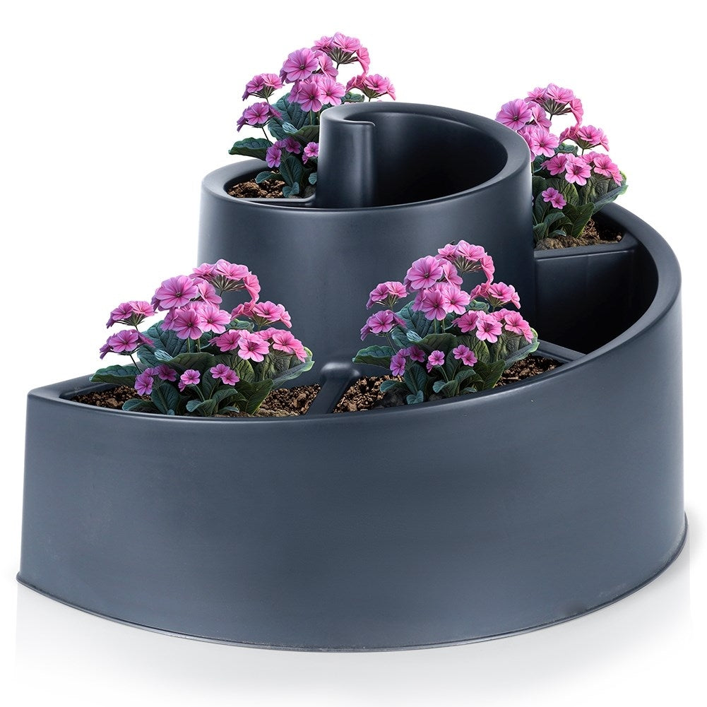 Spiral-shaped plant cascade in black plastic for garden