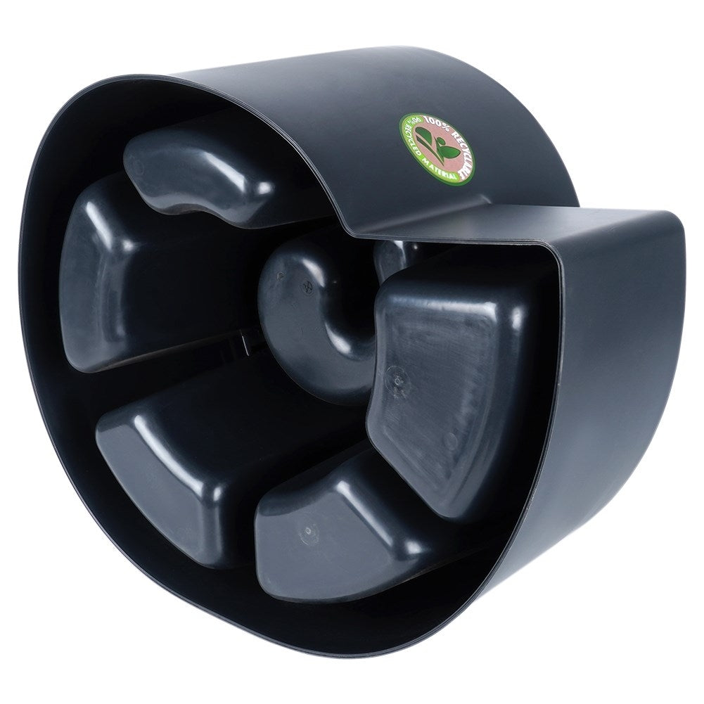 Spiral-shaped plant cascade in black plastic for garden