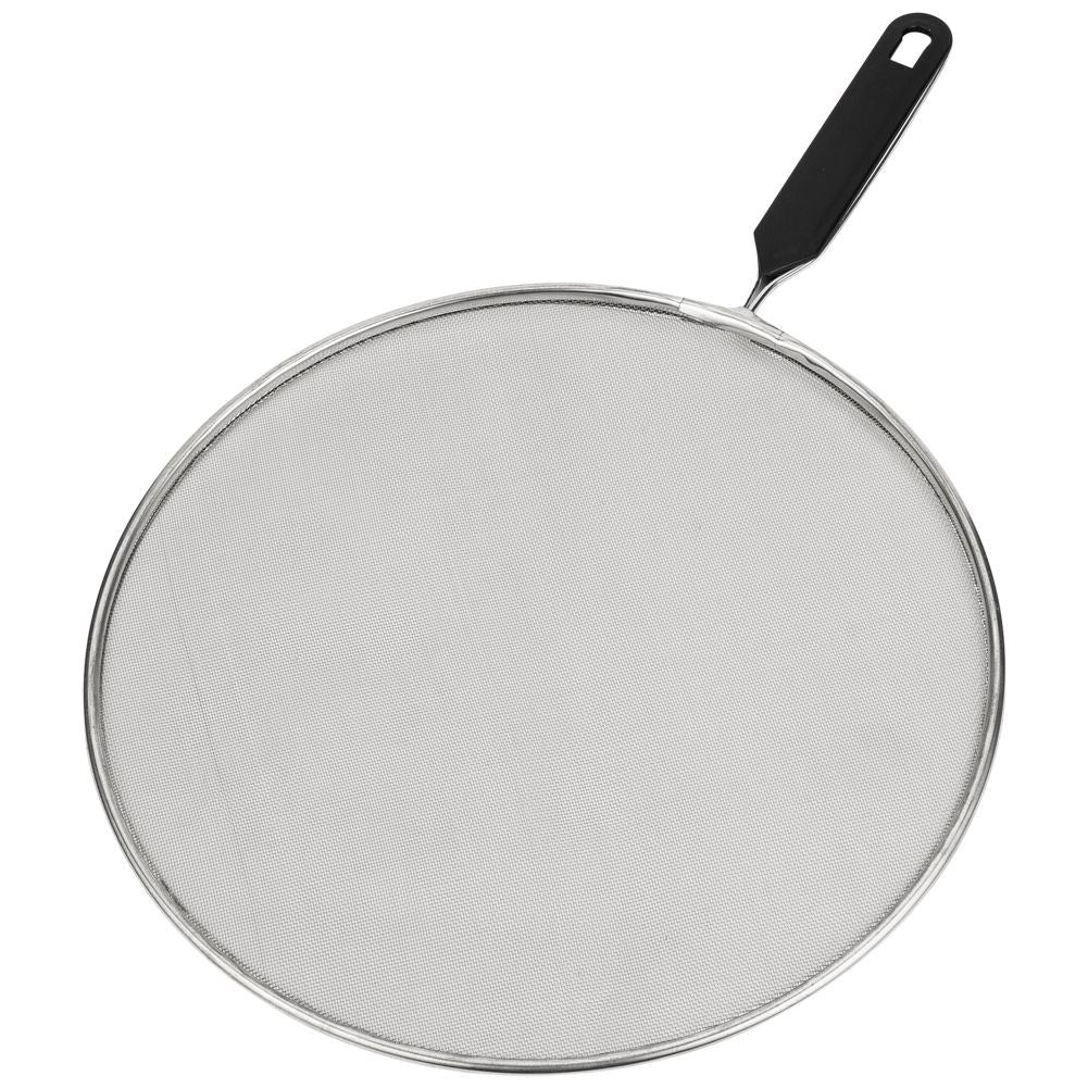 Splash guard with steel strainer and comfortable handle for frying
