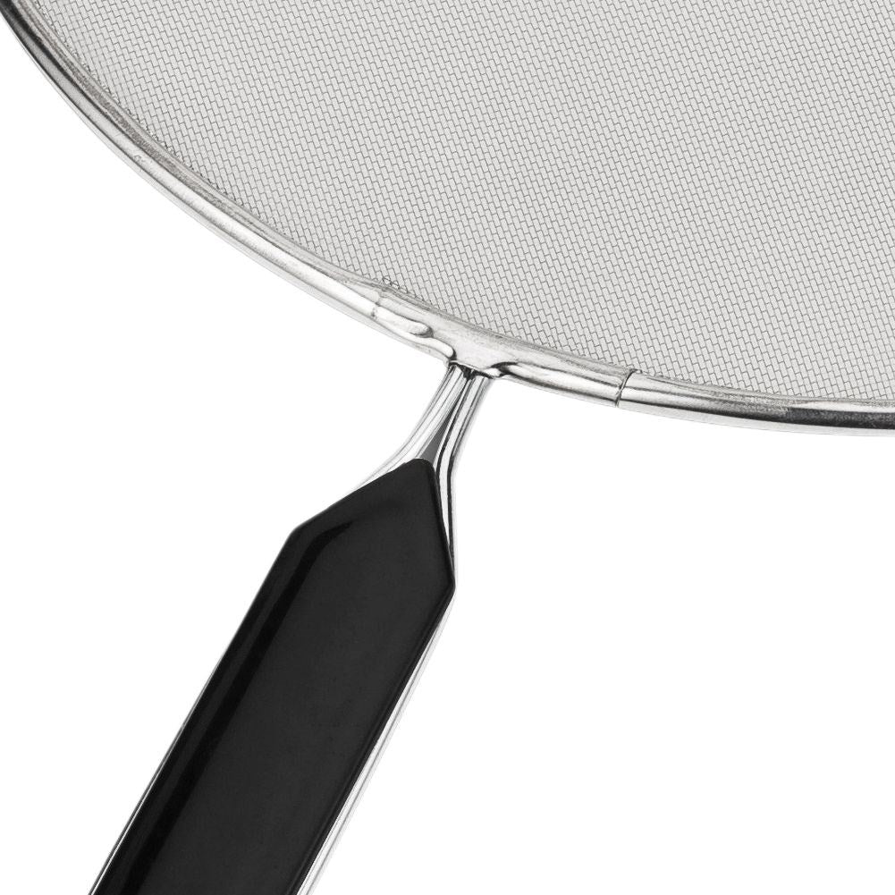 Splash guard with steel strainer and comfortable handle for frying