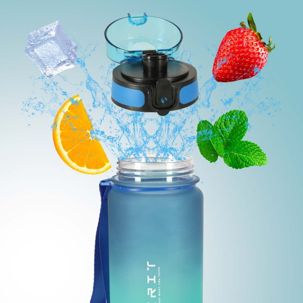 Sports Water Bottle with Straw, Handle, 600ml, Blue-Green