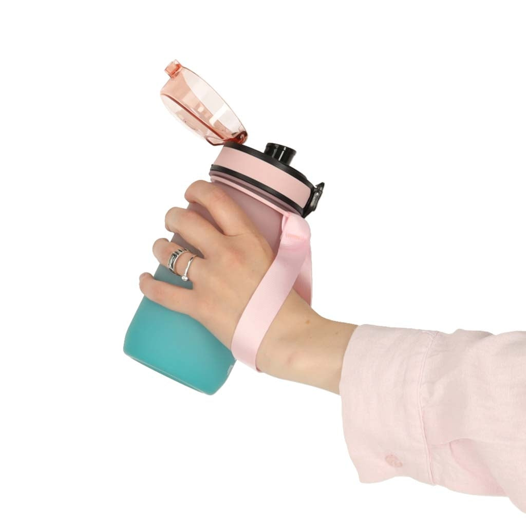 Sports Water Bottle with Straw, Handle, 600ml, Pink-Blue
