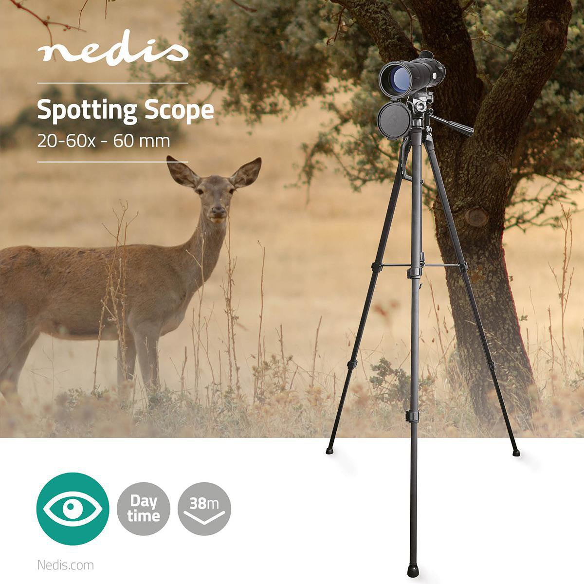 Spotting Scope | Magnification range: 20-60 | Objective lens diameter: 60 mm | Field of view: 38 m | Dioptric correction | Travel bag included | Black
