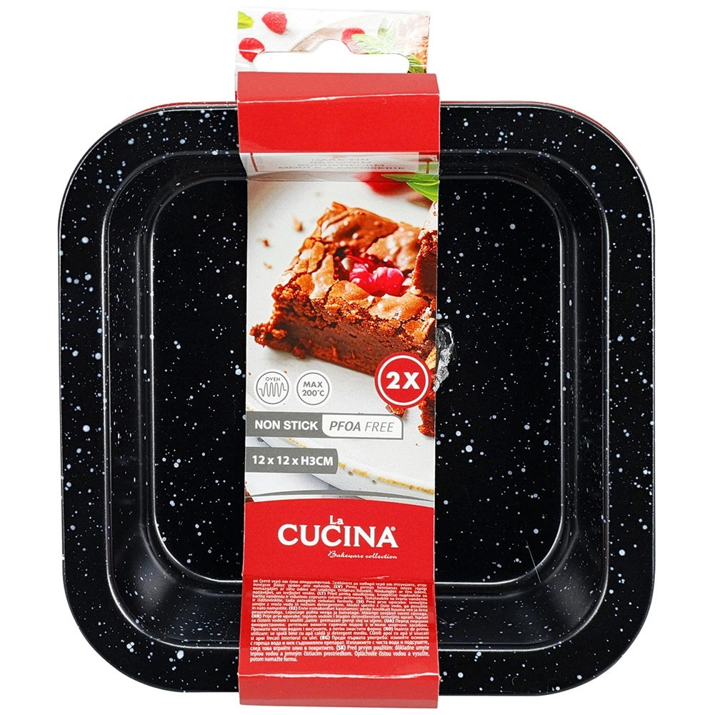 Square Baking Pans, Granite Non-Stick, 12x12 cm, 2-Pack