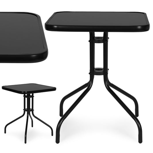 Square Garden Table 60x60 cm, Tempered Glass, Black