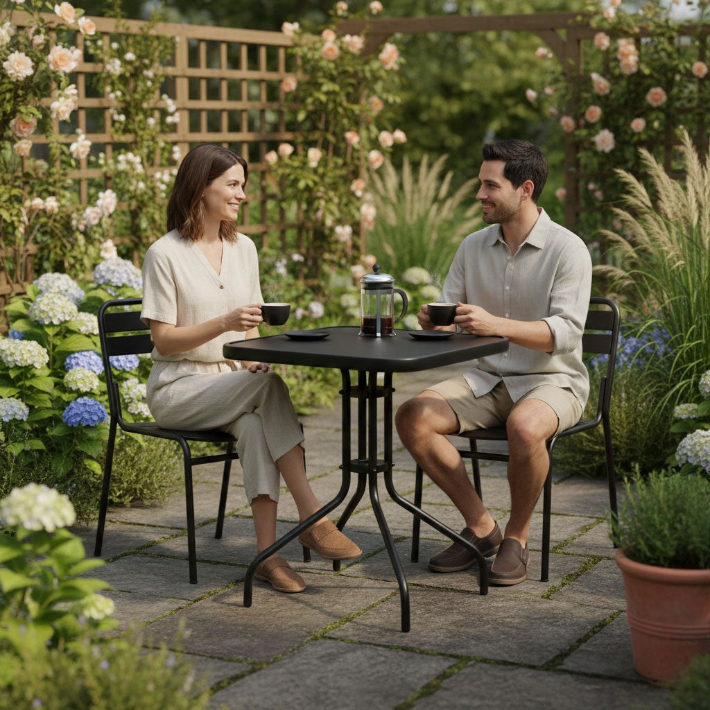 Square Garden Table 60x60 cm, Tempered Glass, Black